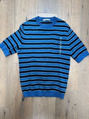 Givenchy Blue Striped Short Sleeve Knit Top - Small